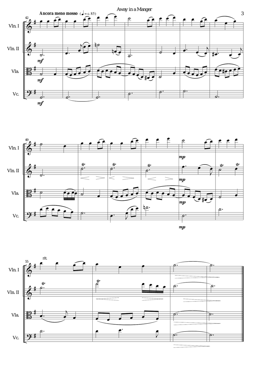 Away in a manger for string quartet String Quartet scores gallery preview page 3
