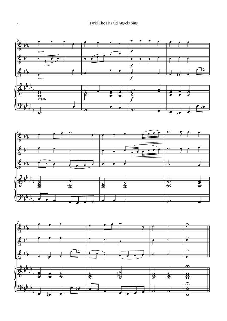 Hark! The Herald Angels Sing Trio Arrangement | Christmas Carol Sheet Music Woodwind Trio scores gallery preview page 4