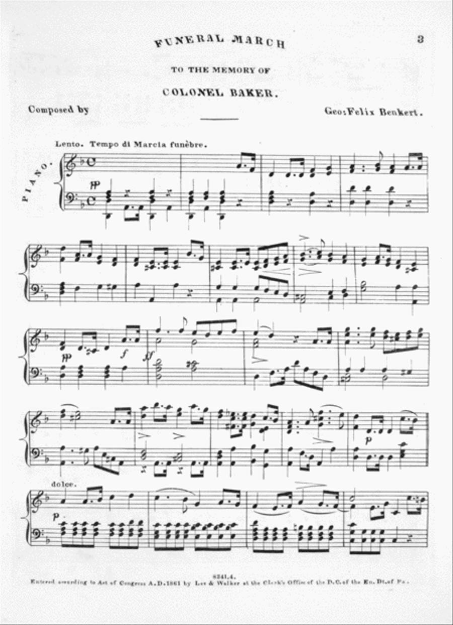 Funeral March to the Memory of Colonel Baker Piano Solo scores gallery preview page 3
