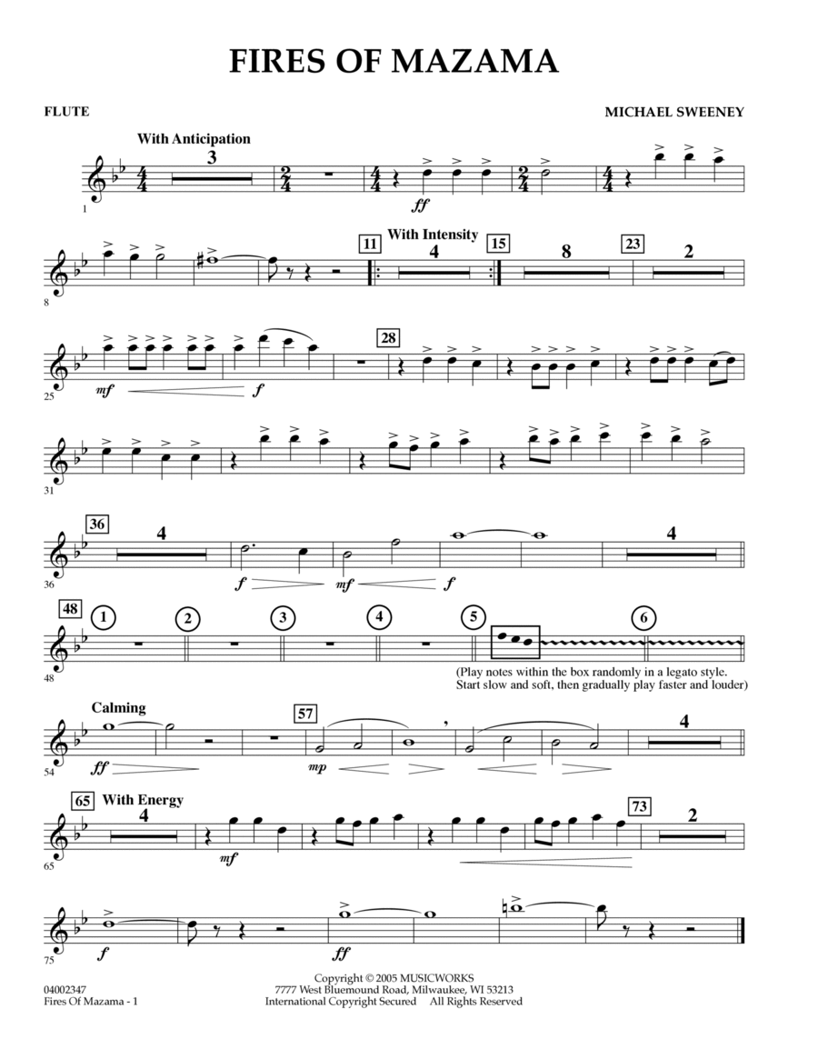 Fires of Mazama - Flute Flute scores gallery preview page 1