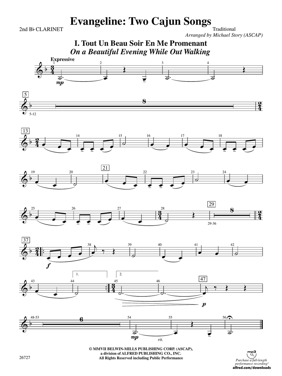 Evangeline: Two Cajun Songs: 2nd B-flat Clarinet
