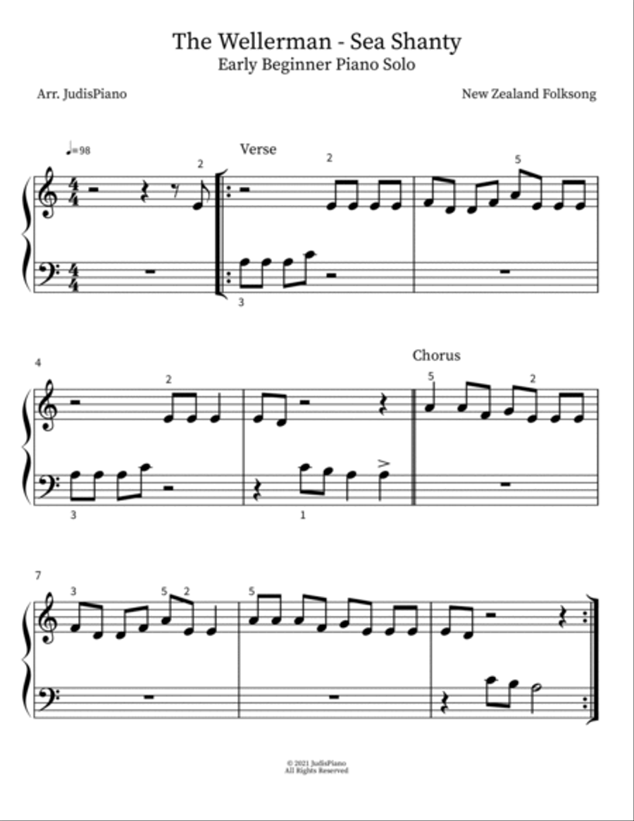 THE WELLERMAN (Sea Shanty) easy piano solo Piano Method scores gallery preview page 3