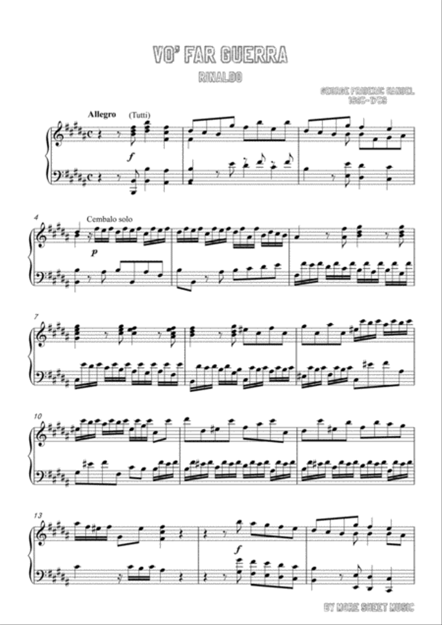 Handel-Vo' far guerra in B Major,for Voice and Piano Voice Solo scores gallery preview page 3