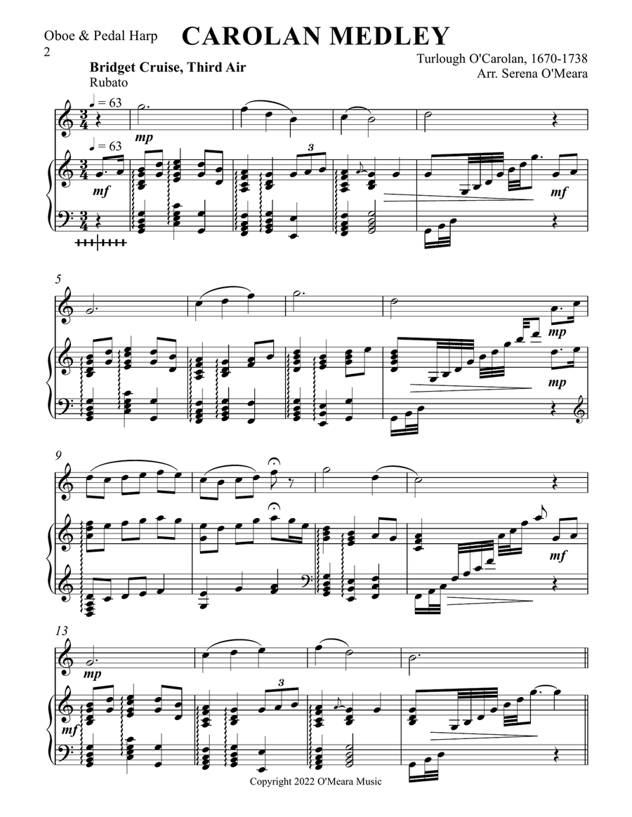 Carolan Medley, Duet for Oboe & Pedal Harp Oboe scores gallery preview page 2