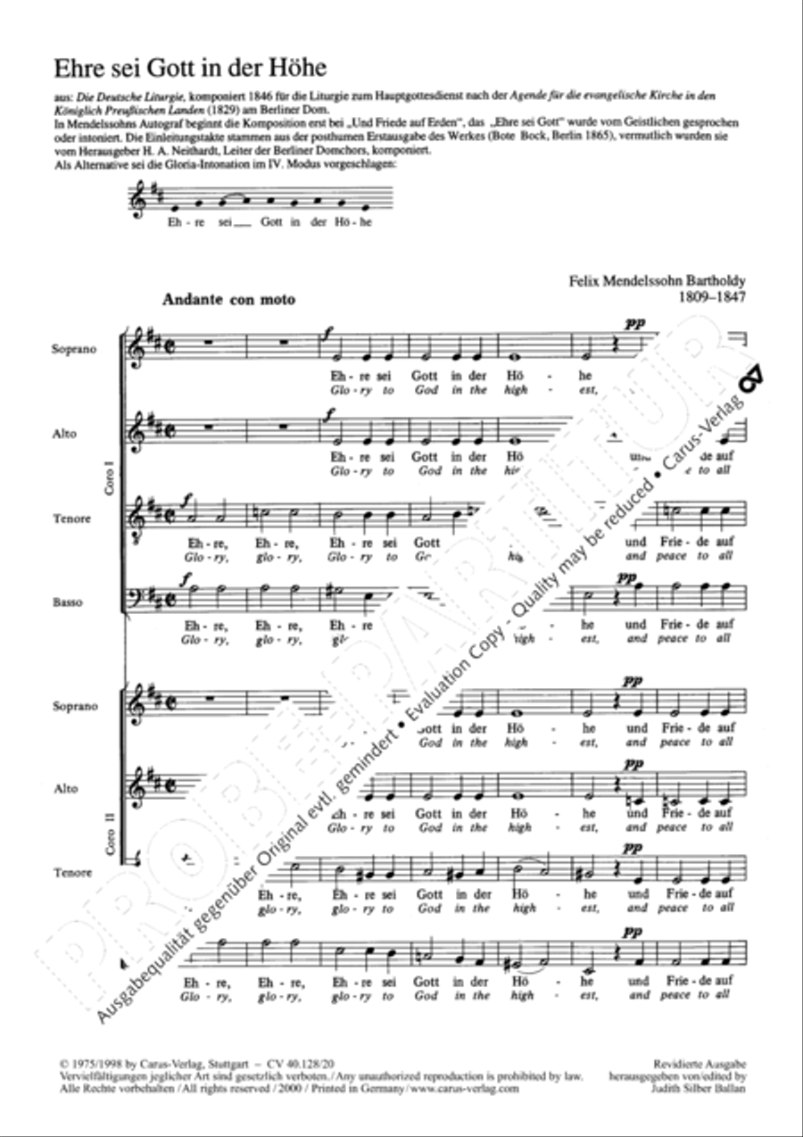 Glory to god in the highest (Ehre sei Gott in der Hohe) 4-Part scores gallery preview page 3