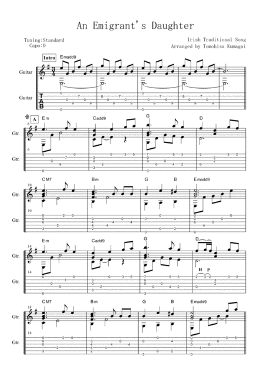 An Emigrant's Daughter (Fingerstyle guitar) Fingerpicking Guitar scores gallery preview page 1
