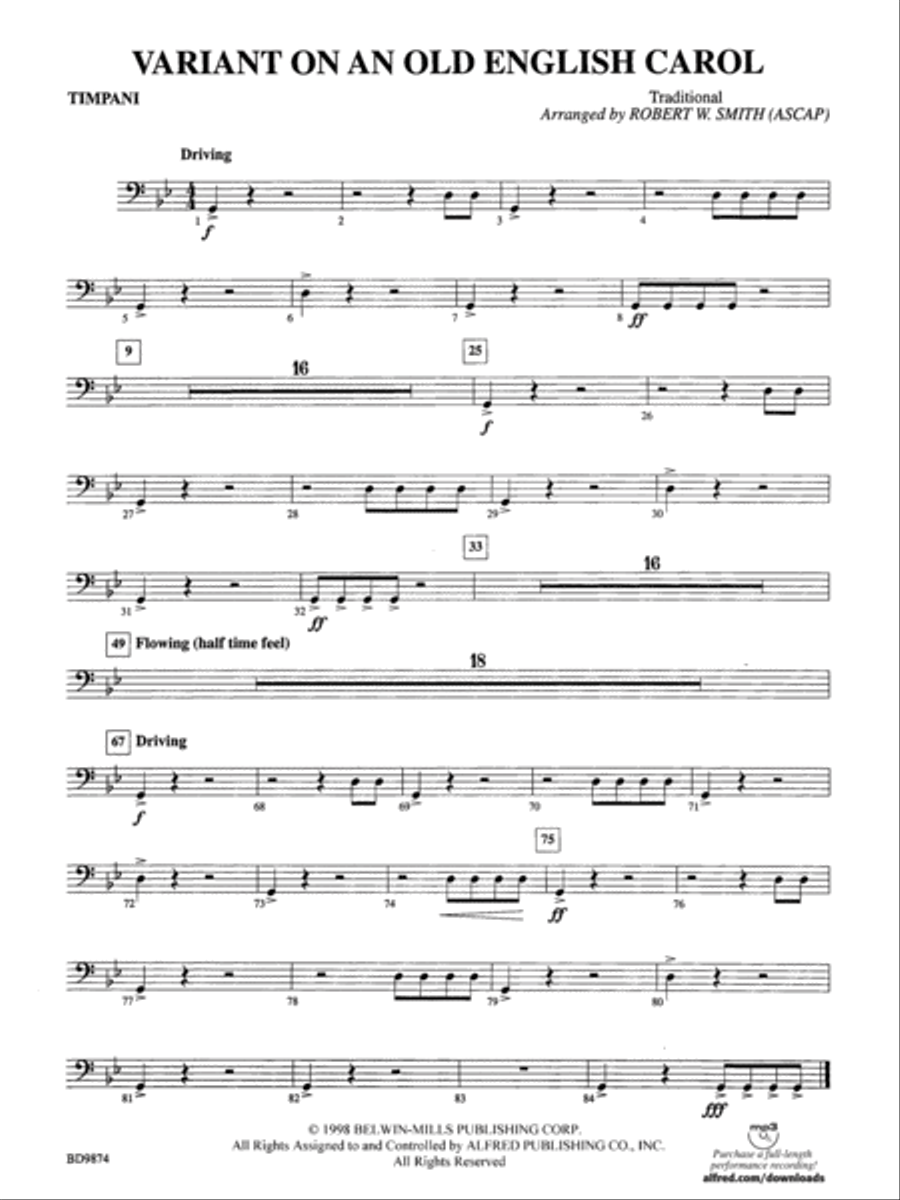 Variant on an Old English Carol: Timpani Concert Band scores gallery preview page 1