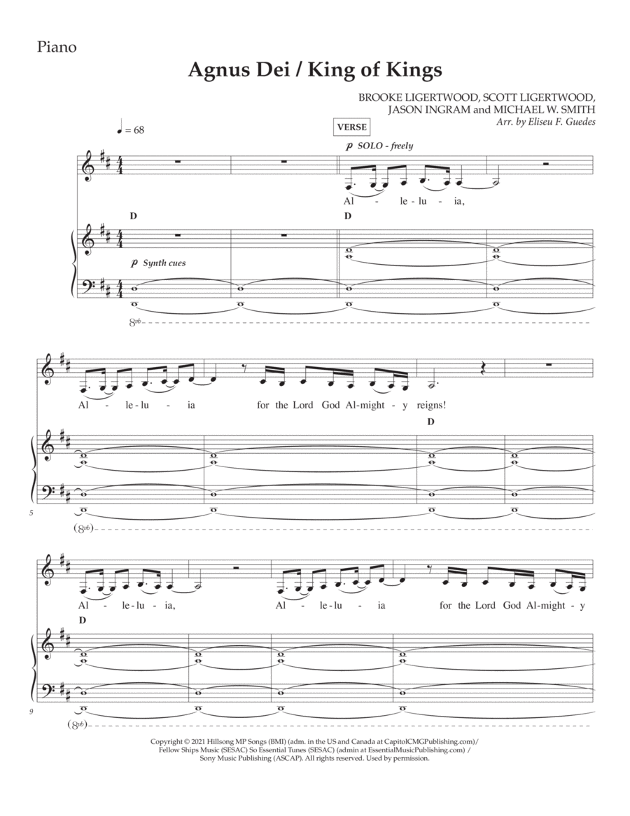 Agnus Dei / King Of Kings Piano, Vocal, Guitar scores gallery preview page 1