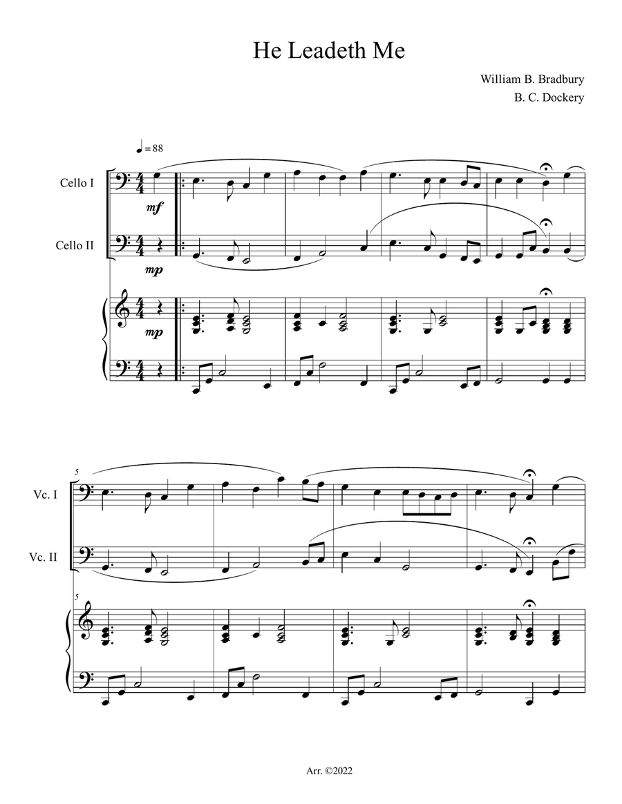 He Leadeth Me (Cello Duet with Piano Accompaniment) String Duet scores gallery preview page 1
