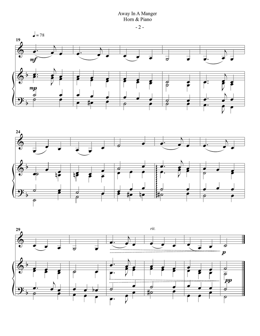 Away In A Manger: for French Horn & Piano Horn scores gallery preview page 2