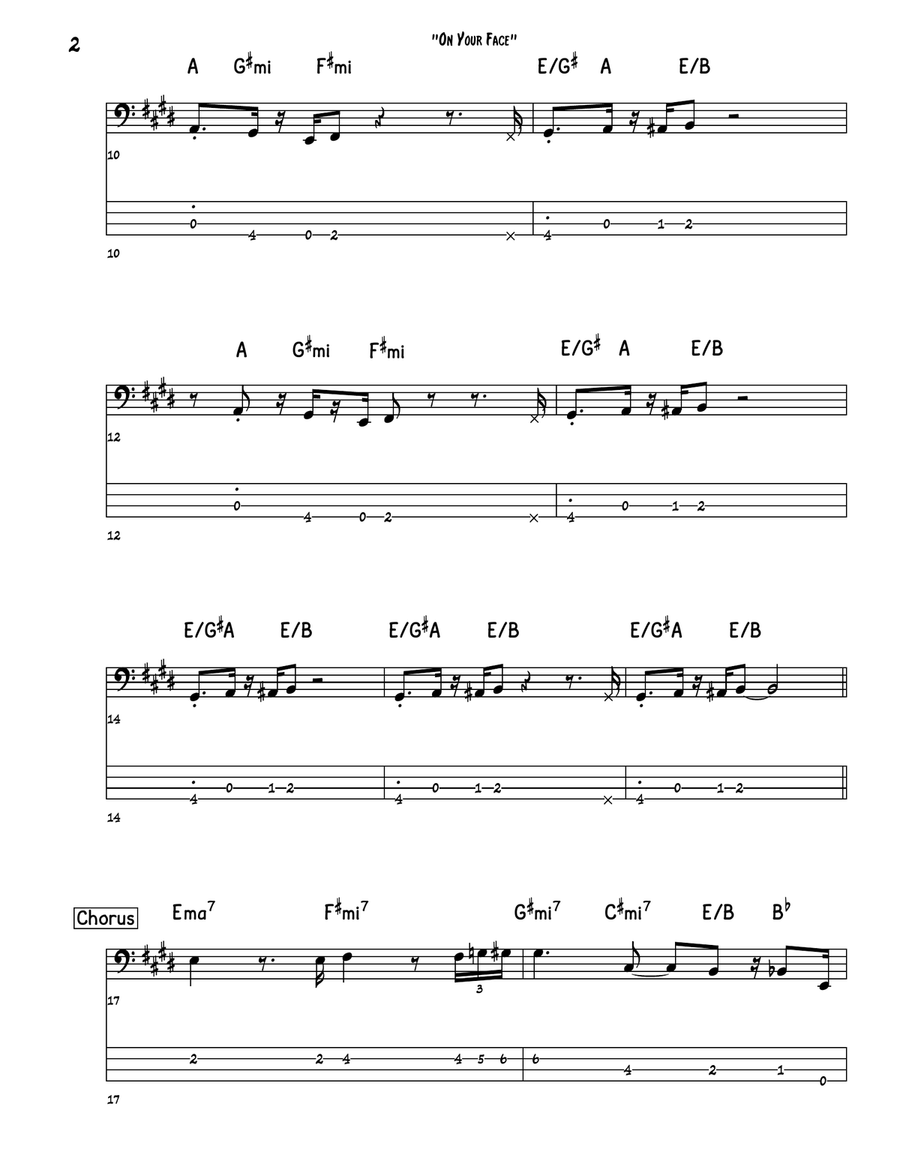 On Your Face On Your Face Bass Guitar Tablature scores gallery preview page 2