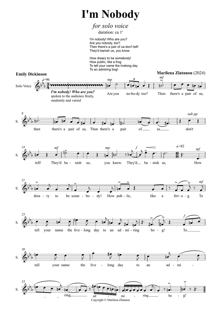 I' NOBODY for Soprano solo Soprano Voice scores gallery preview page 1