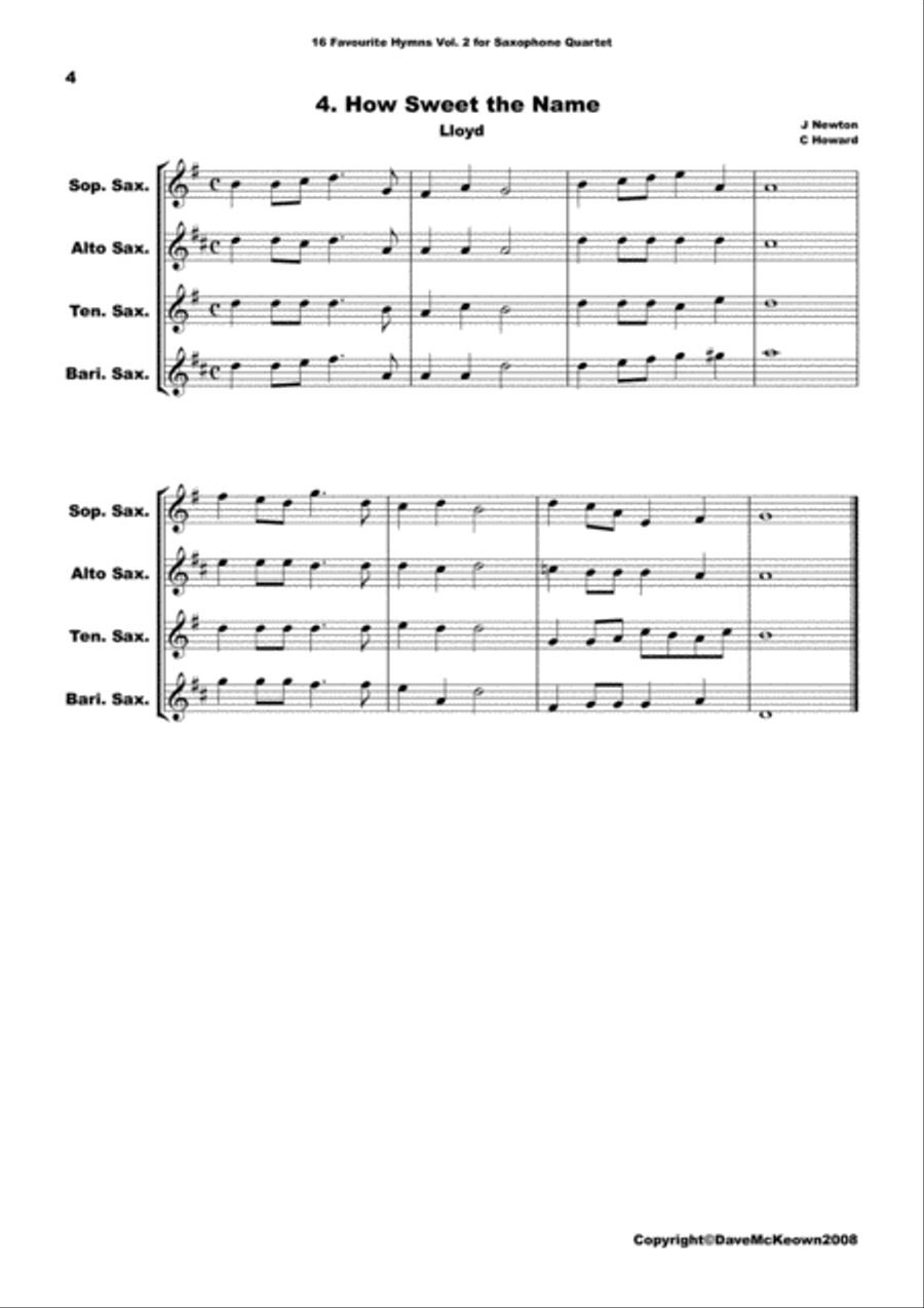 16 Favourite ﻿Hymns for Saxophone Quartet (Vol 2.) Saxophone Quartet scores gallery preview page 5