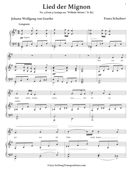 SCHUBERT: Lied der Mignon, D. 877 no. 4 (transposed to E minor)