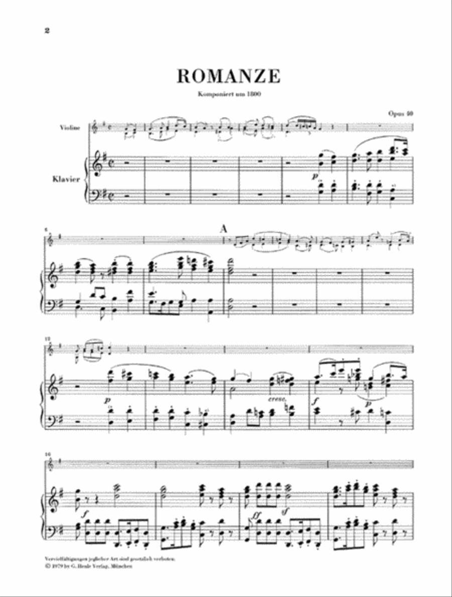 Romances for Violin and Orchestra Op. 40 & 50 in G and F Major Violin Solo scores gallery preview page 3