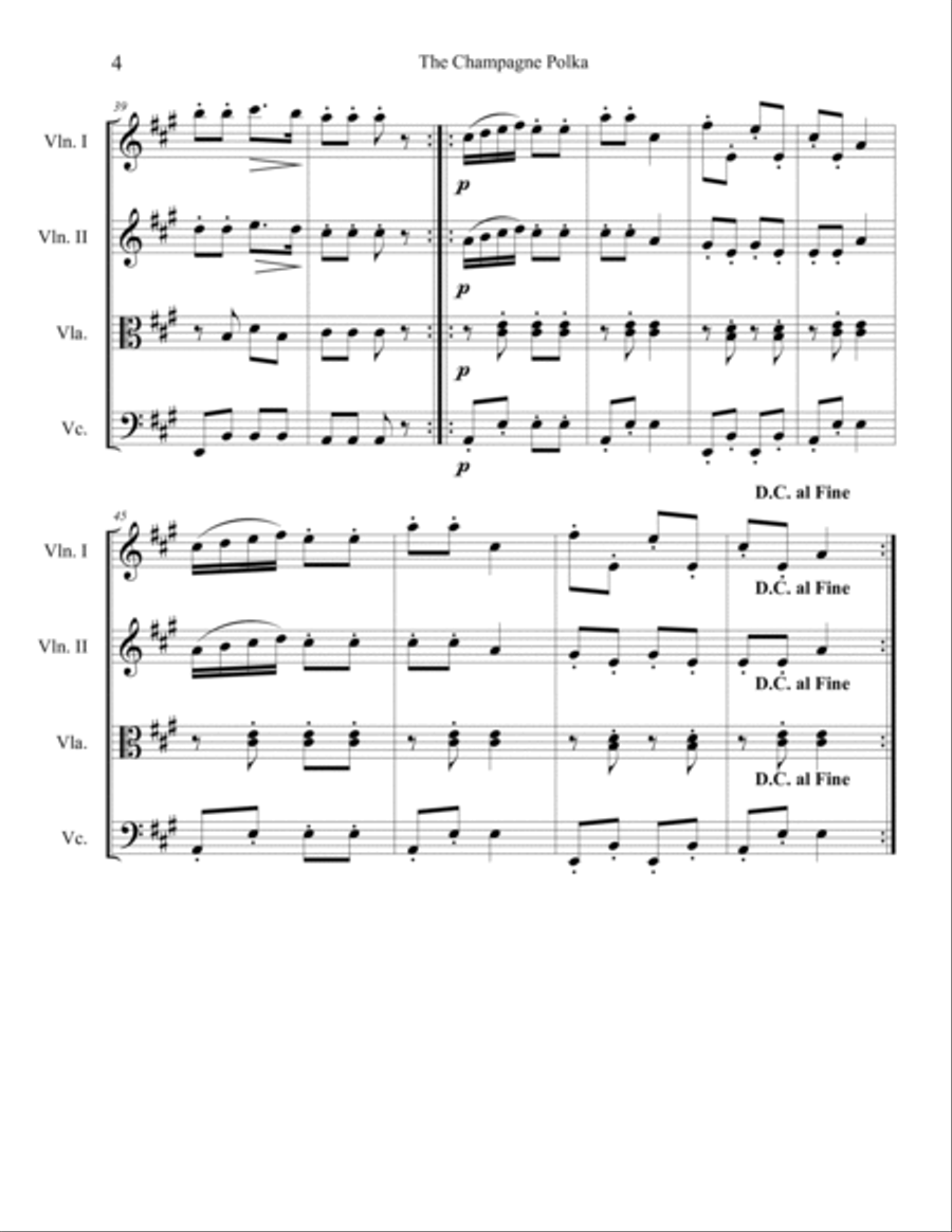 The Champange Polka for String Quartet String Quartet scores gallery preview page 4