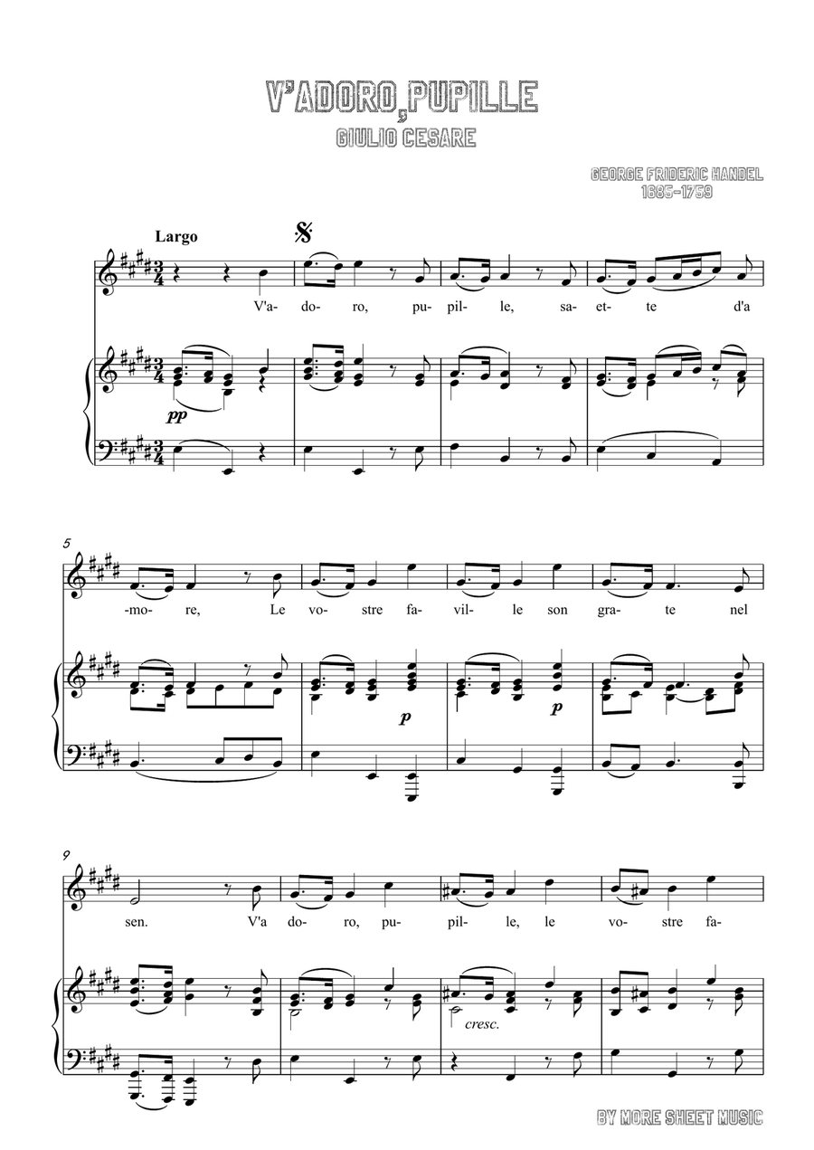 Handel-V'adoro,pupille in E Major,for Voice and Piano Piano, Vocal scores gallery preview page 3