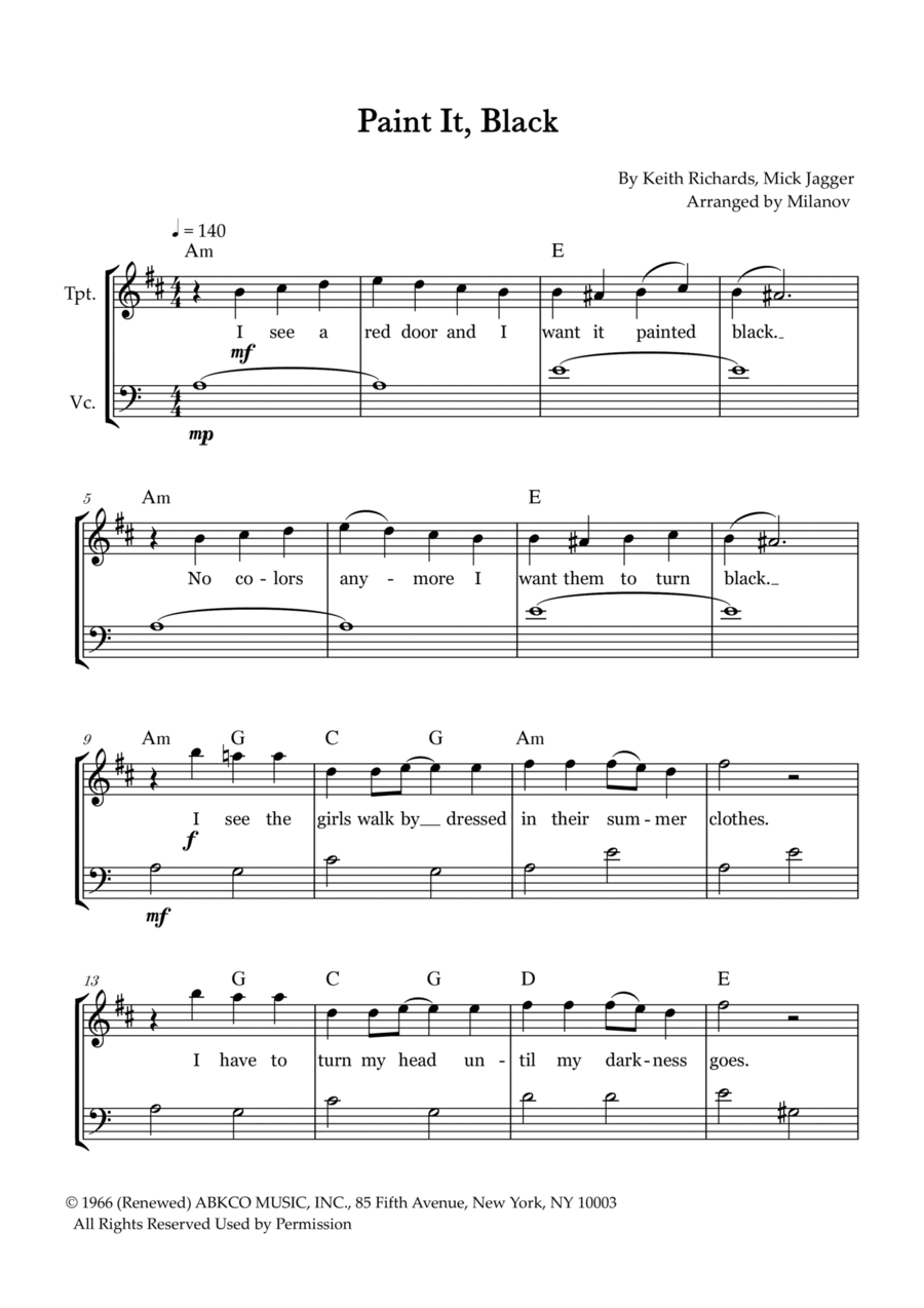 Paint It, Black Trumpet Duet scores gallery preview page 1