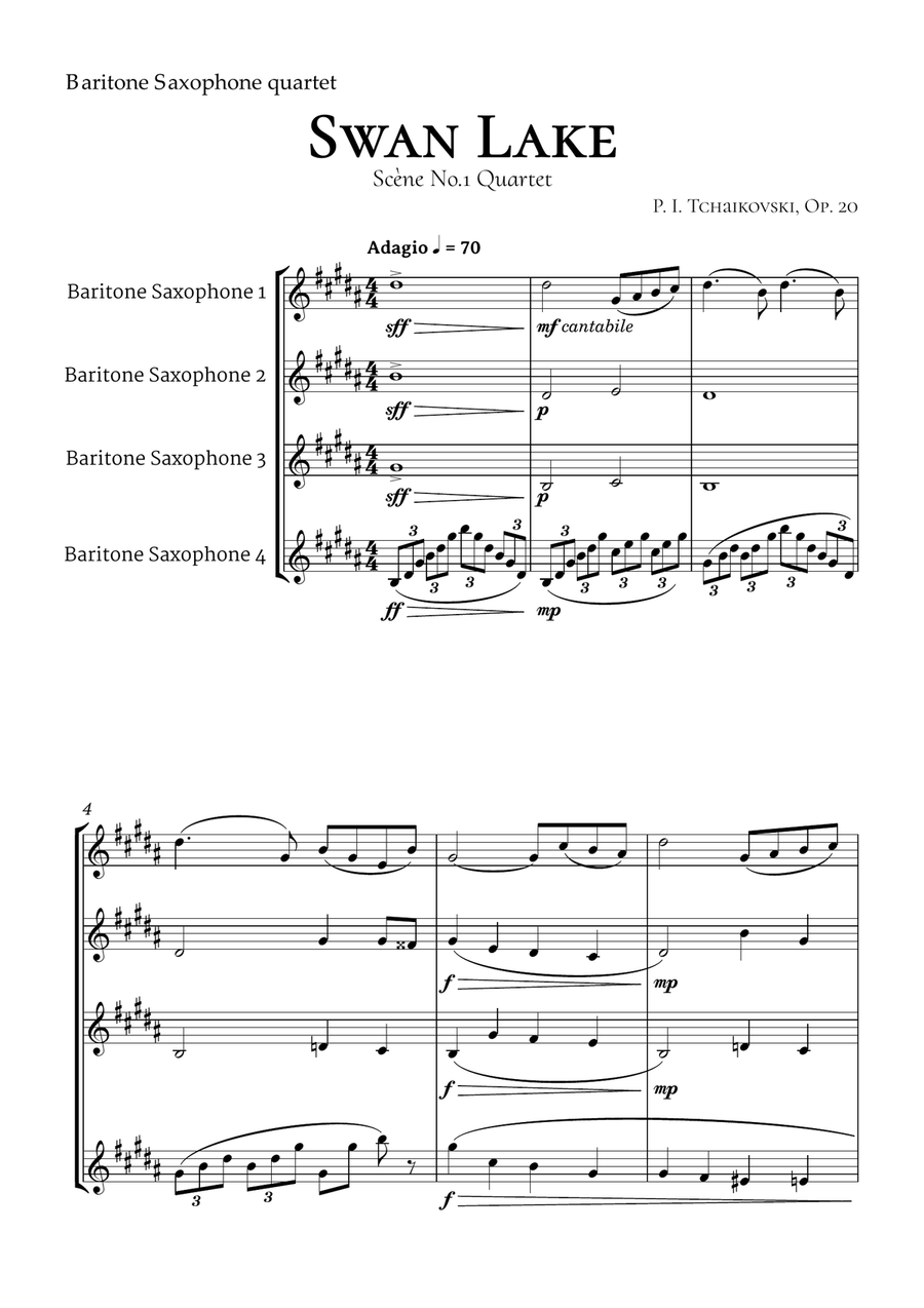 Swan Lake Tchaikovsky Baritone Saxophone Quartet Baritone Saxophone scores gallery preview page 2