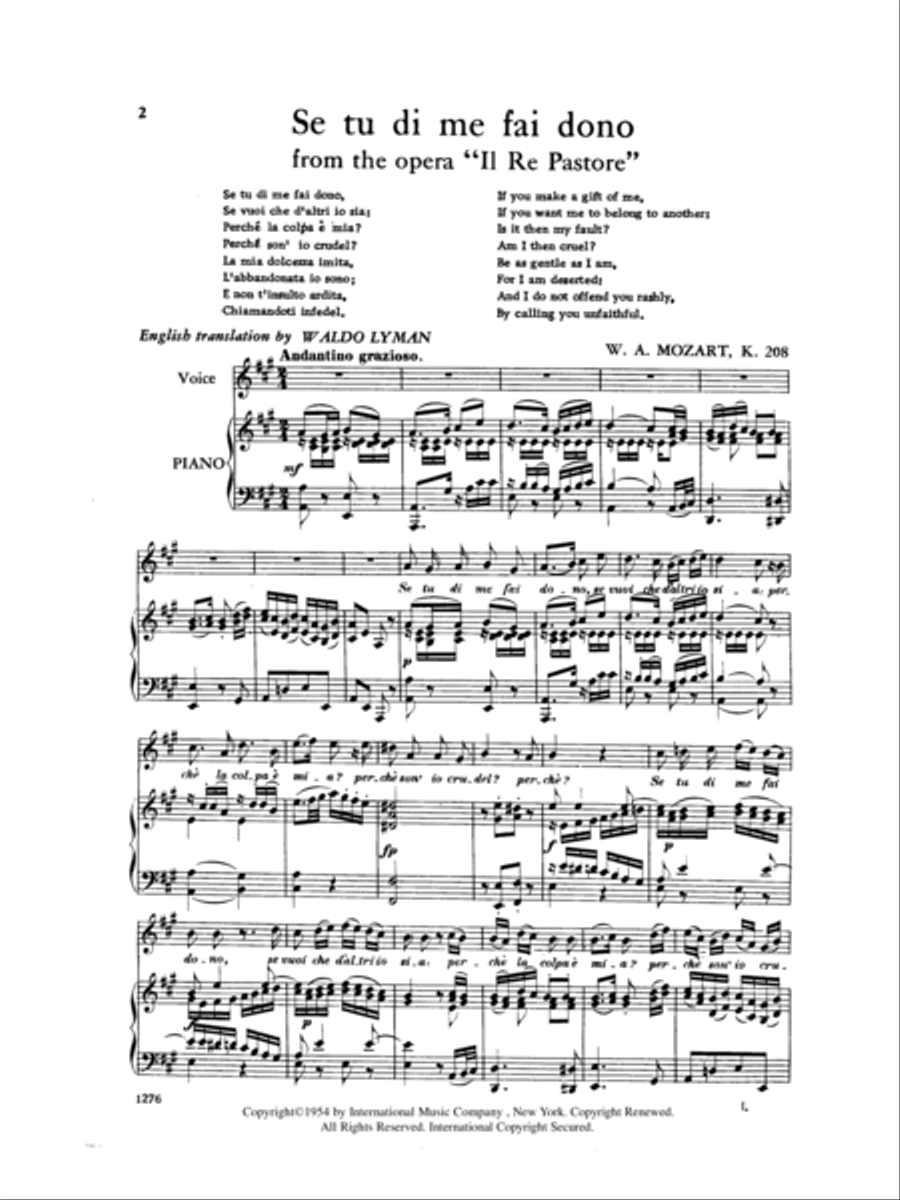 Se Tu Di Me Fai Dono, From Il Re Pastore (I. & E.) Soprano Voice scores gallery preview page 2