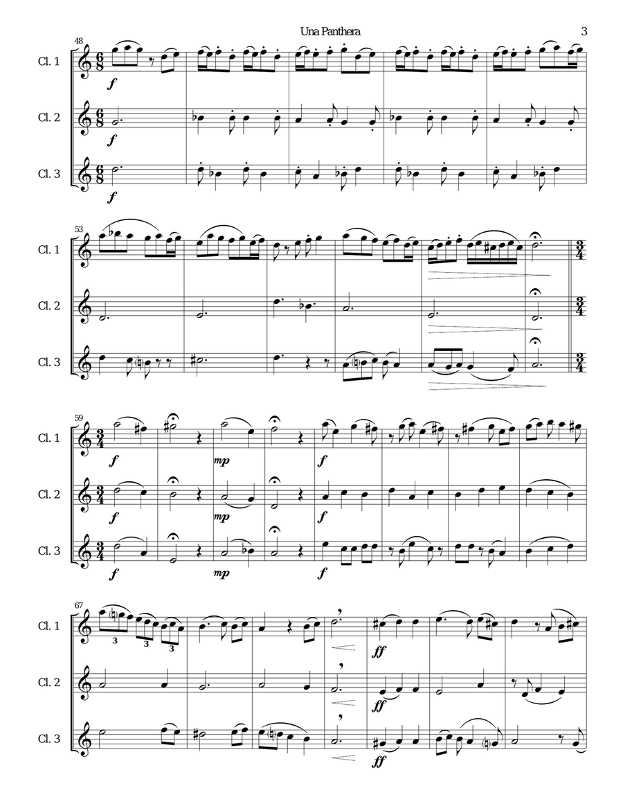 Una panthera in compagnia de Marte (A Panther in company of Mars) arranged for 3 clarinets Clarinet Solo scores gallery preview page 3