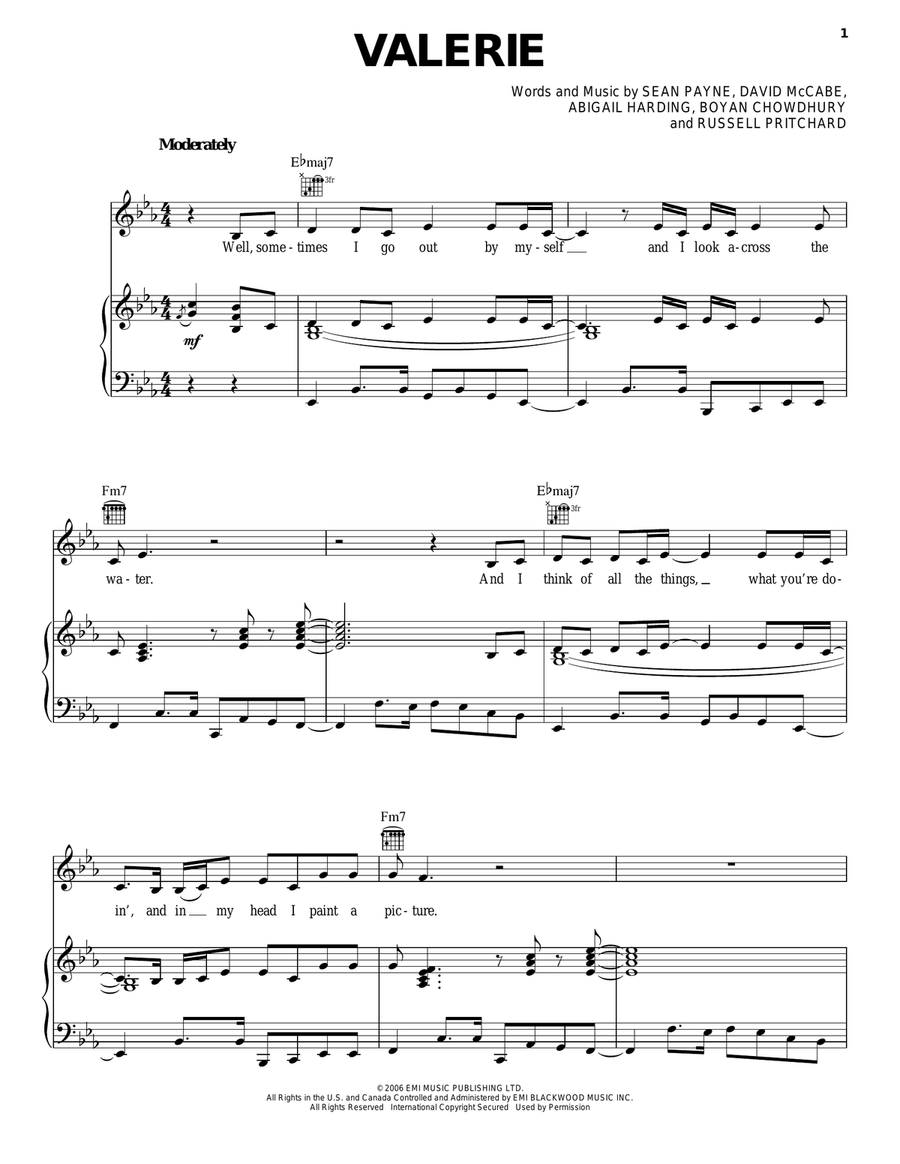 Valerie Acoustic Guitar scores gallery preview page 1