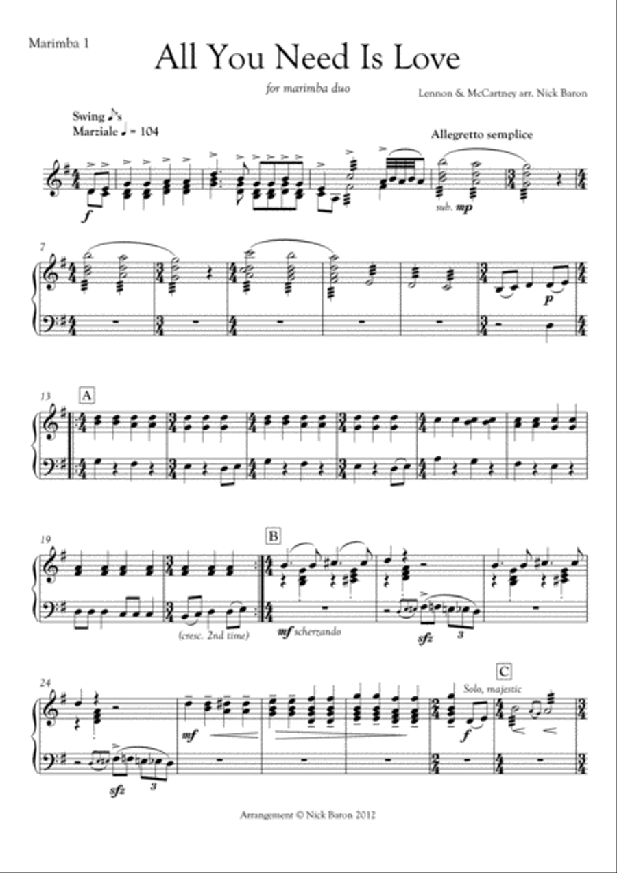 All You Need Is Love Marimba scores gallery preview page 2