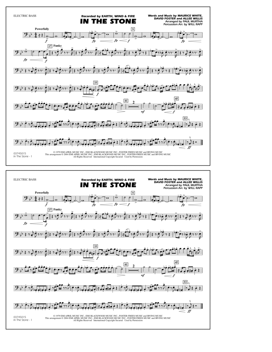 In the Stone (arr. Paul Murtha) - Electric Bass Marching Band scores gallery preview page 1