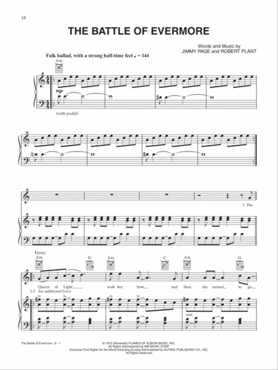 The Battle of Evermore Piano, Vocal, Guitar scores gallery preview page 1