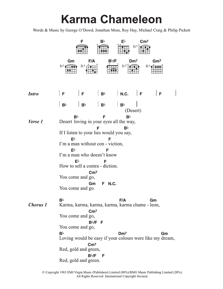 Karma Chameleon Acoustic Guitar scores gallery preview page 1