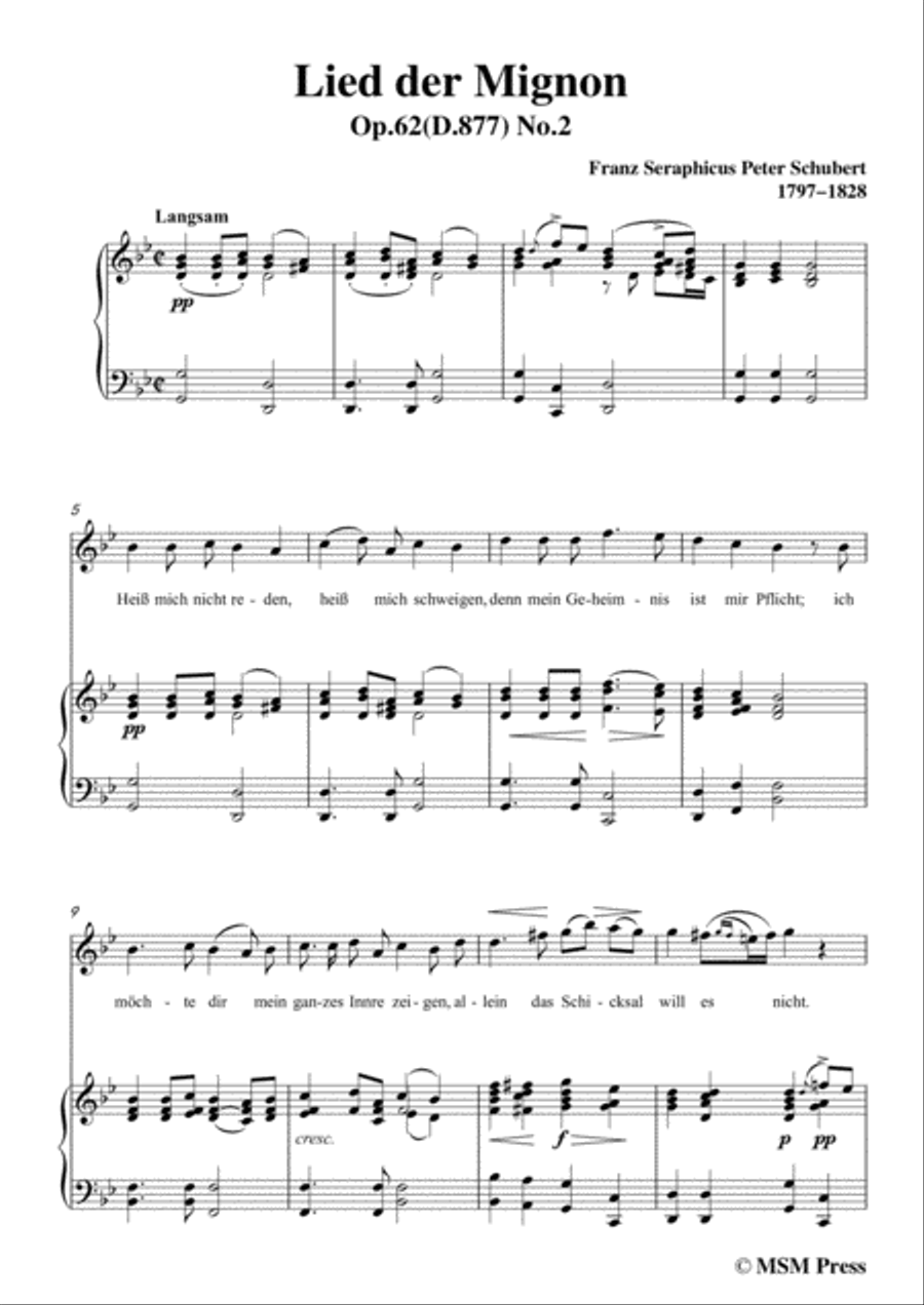 Schubert-Lied der Mignon,from 'Wilhelm Meister',Op.62(D.877) No.2,in g minor,for Voice&Piano Voice scores gallery preview page 3