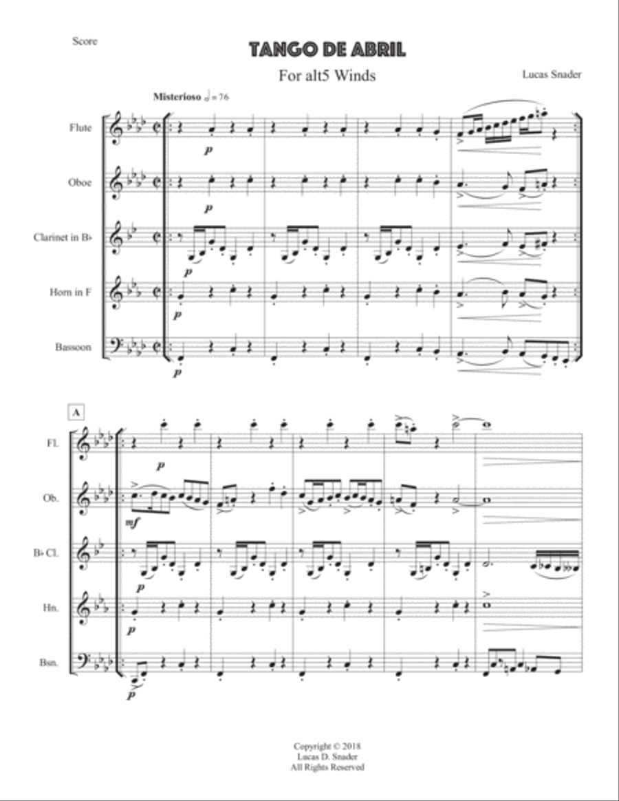 Tango de Abril Woodwind Quintet scores gallery preview page 1