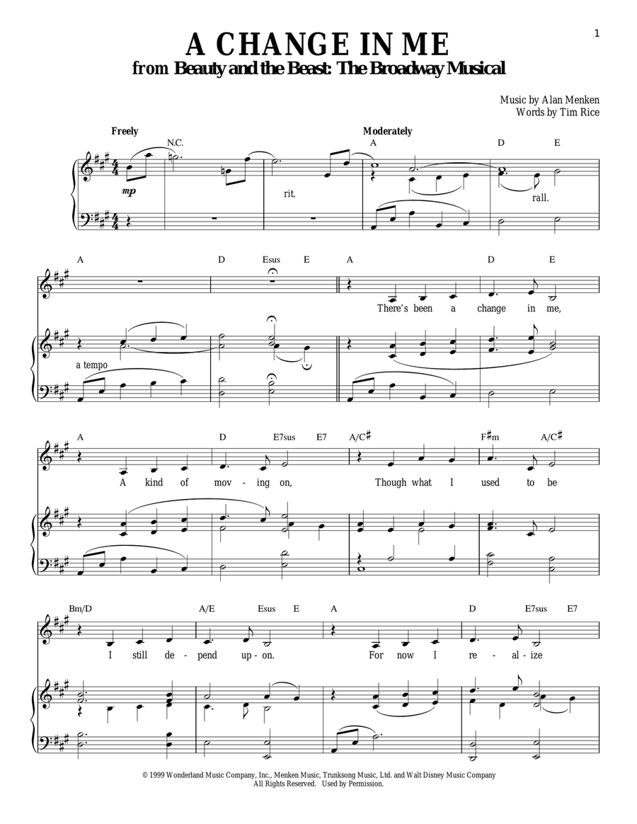 A Change In Me Piano, Vocal, Guitar scores gallery preview page 1