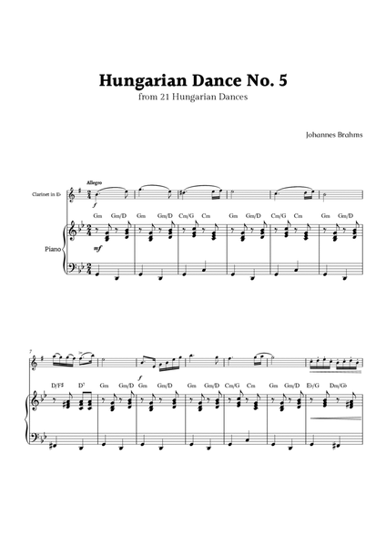 Hungarian Dance No. 5 by Brahms for E♭ Clarinet and Piano image number null