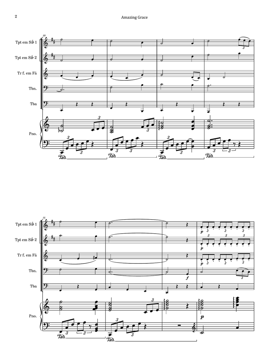 Amazing Grace - Brass Quintet & Piano Brass Quintet scores gallery preview page 2