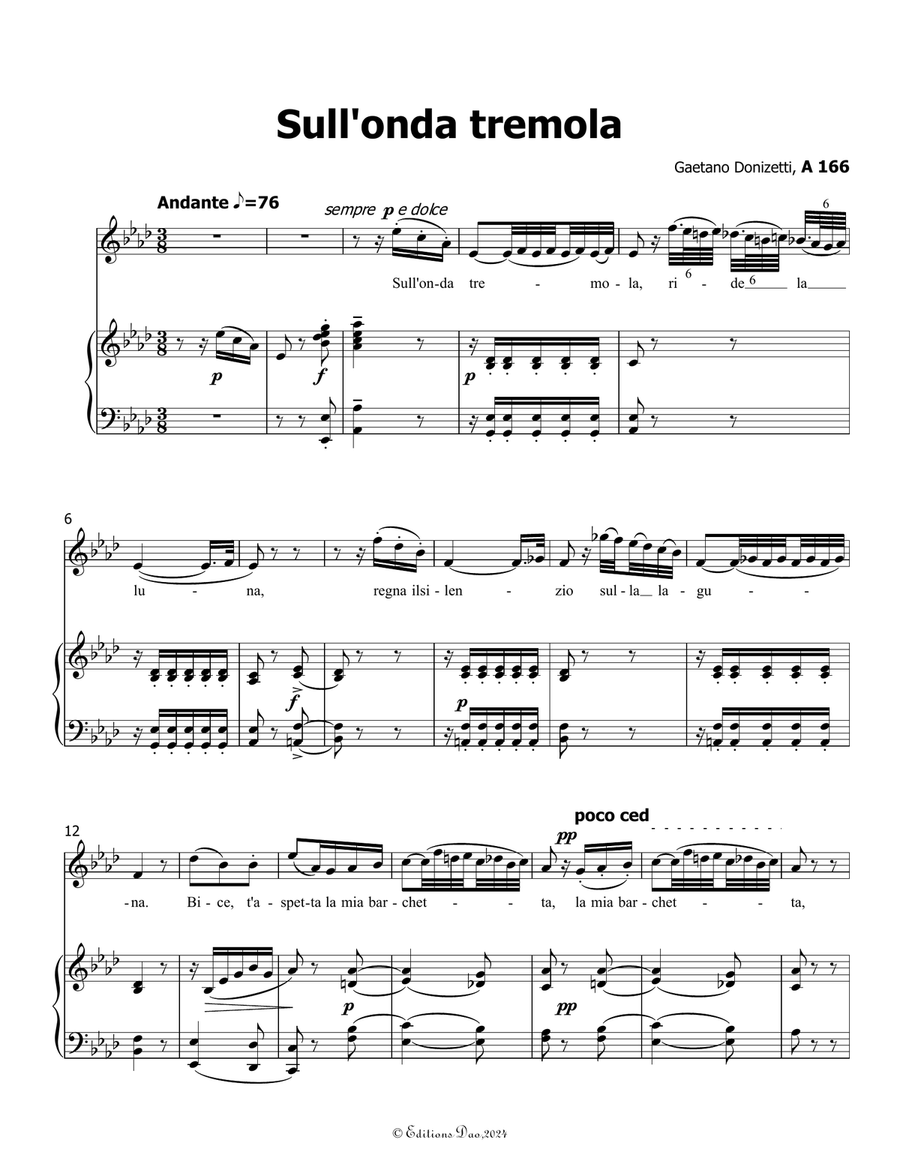 Sull'onda tremola, by Donizetti, in A flat Major Piano, Vocal scores gallery preview page 3
