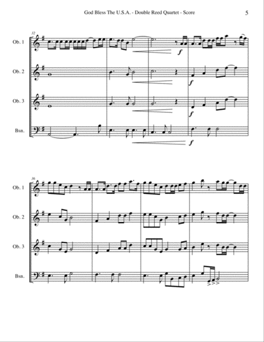 God Bless The U.S.A. Woodwind Quartet scores gallery preview page 5