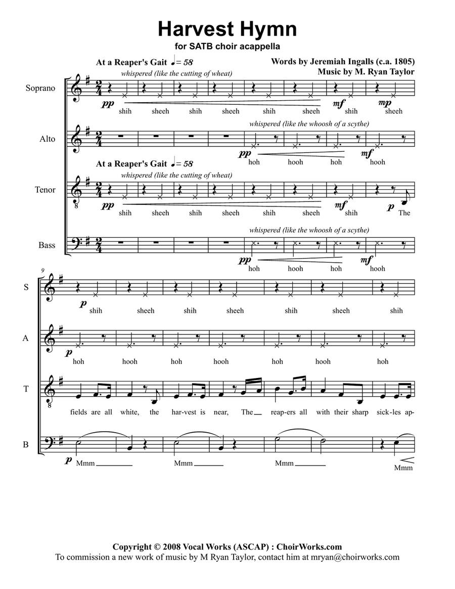 Harvest Hymn : SATB Acapella 4-Part scores gallery preview page 1