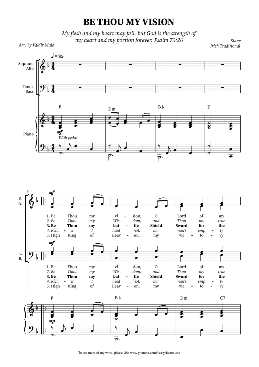 Be Thou My Vision - SATB Arrangement for Choir with Piano Accompaniment 4-Part scores gallery preview page 1