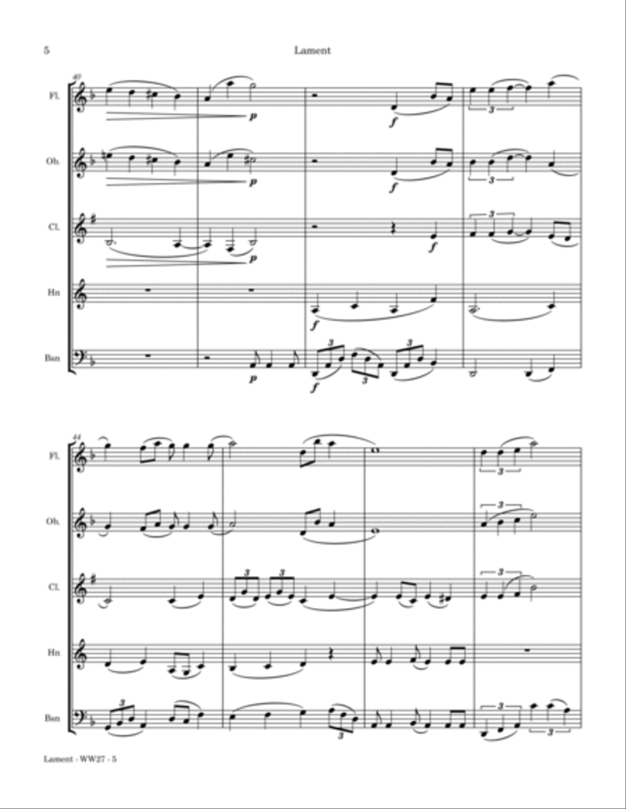 Lament Lament Woodwind Quintet scores gallery preview page 6