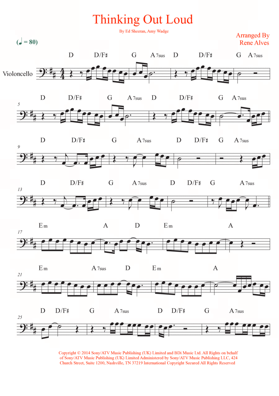 Thinking Out Loud Thinking Out Loud Cello Solo scores gallery preview page 1