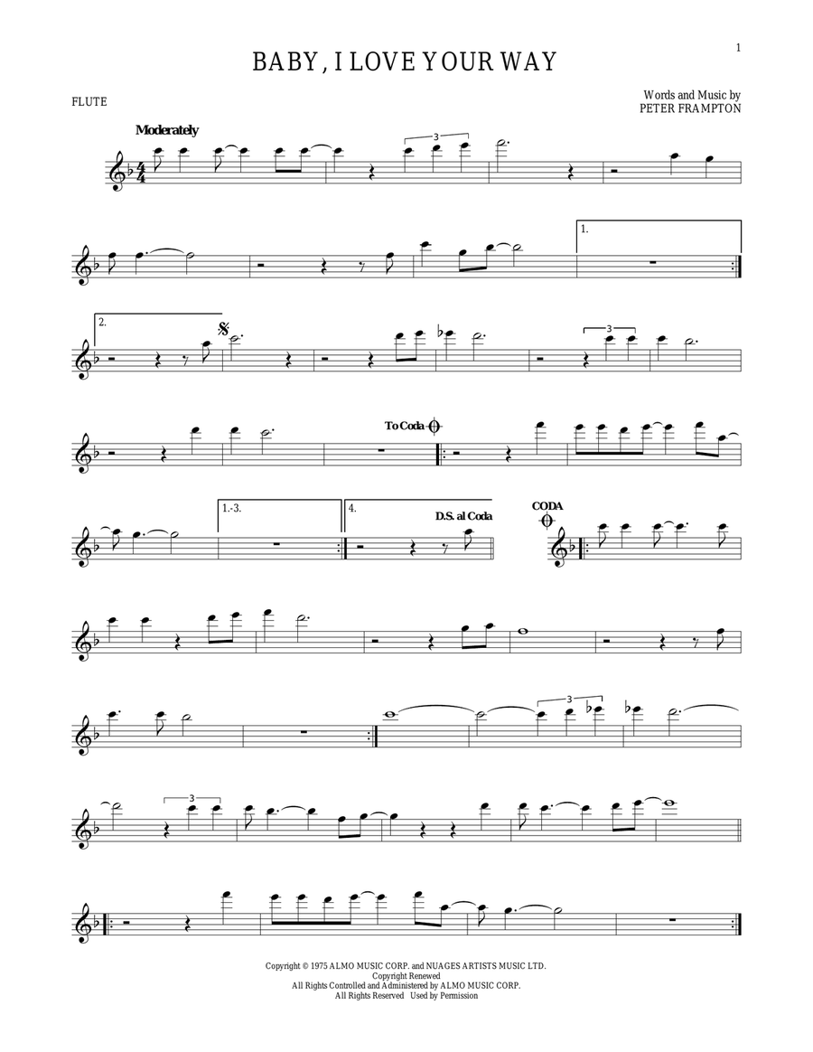 Baby, I Love Your Way Flute Solo scores gallery preview page 1