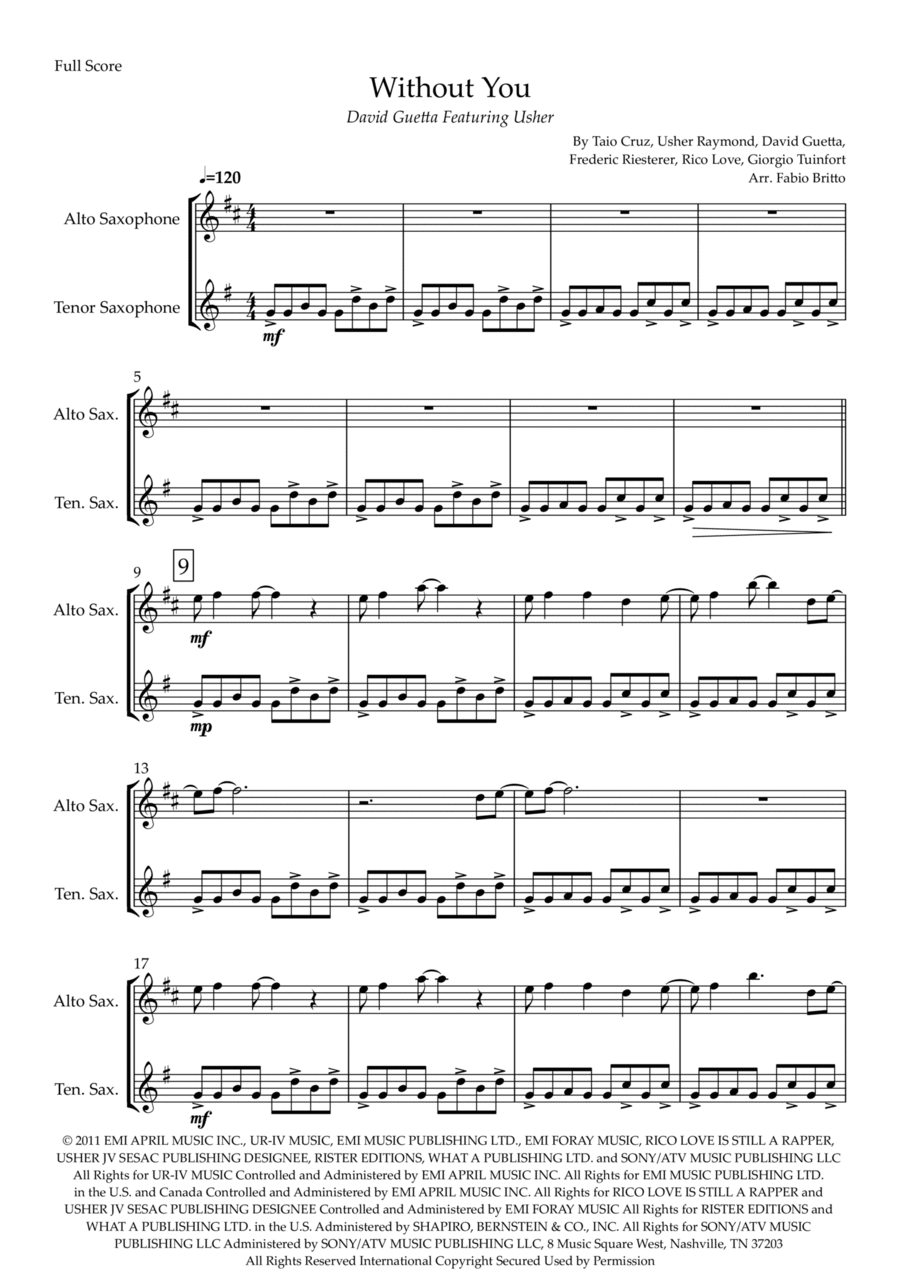 Without You Tenor Saxophone scores gallery preview page 1