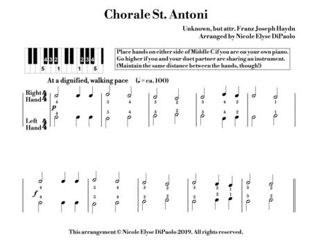 Chorale St. Antoni - Proto-Notation Beginner Arrangement w/ Teacher Duet (2P4H or 1P4H) image number null