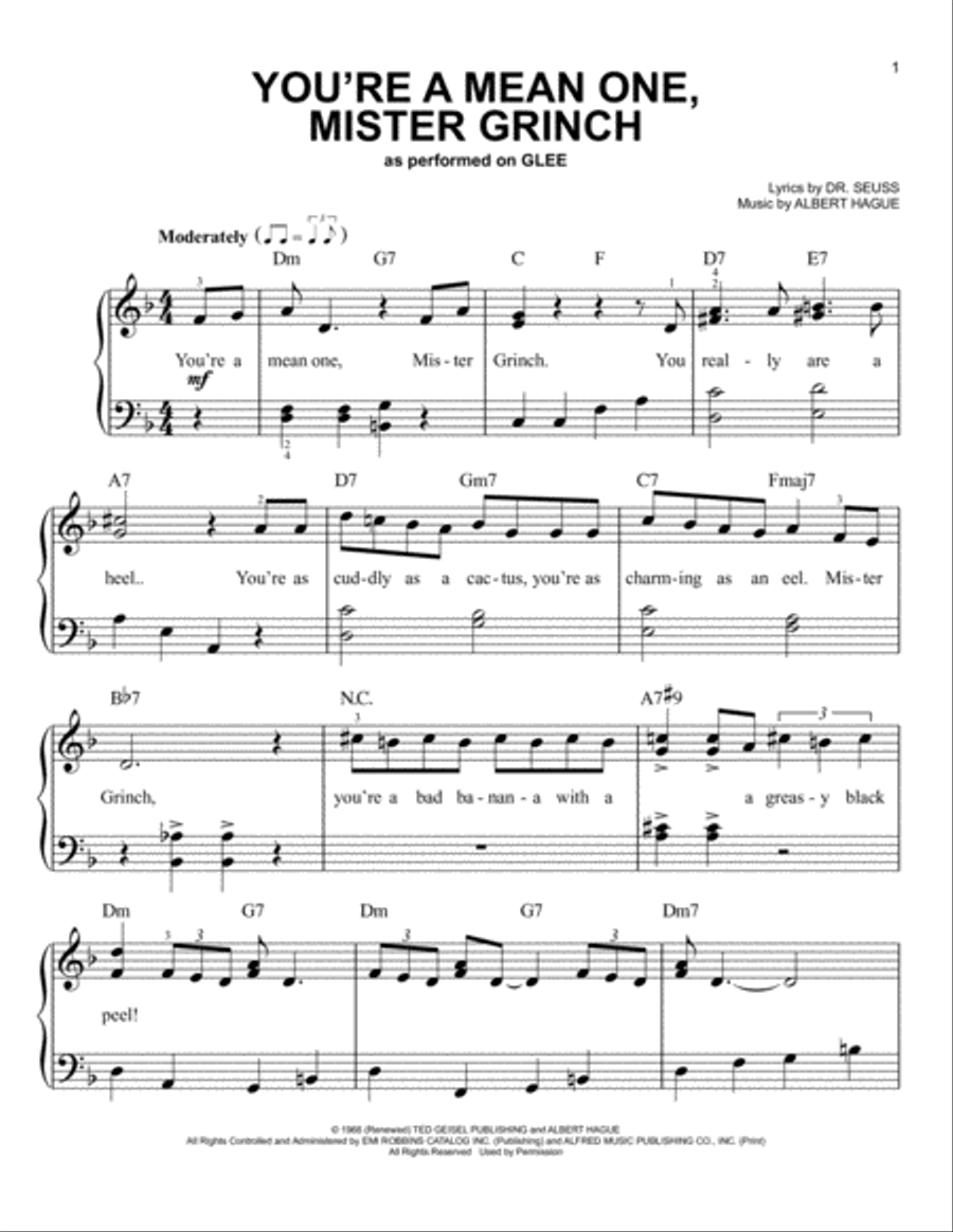 You're A Mean One, Mr. Grinch Voice scores gallery preview page 1