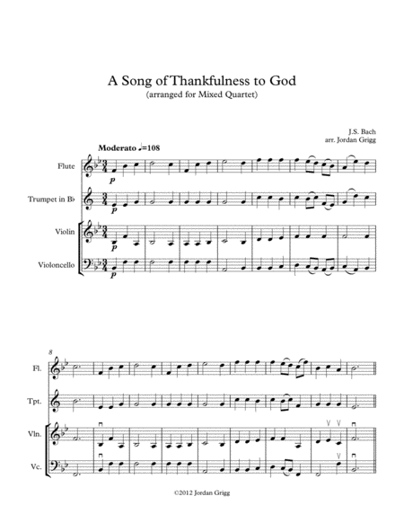 A Song of Thankfulness to God (arranged for Mixed Quartet) image number null