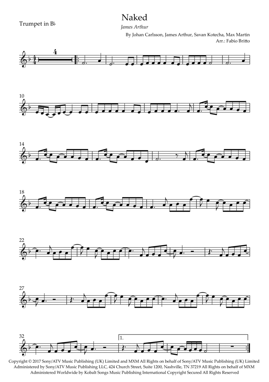 Naked Naked B-Flat Trumpet scores gallery preview page 1