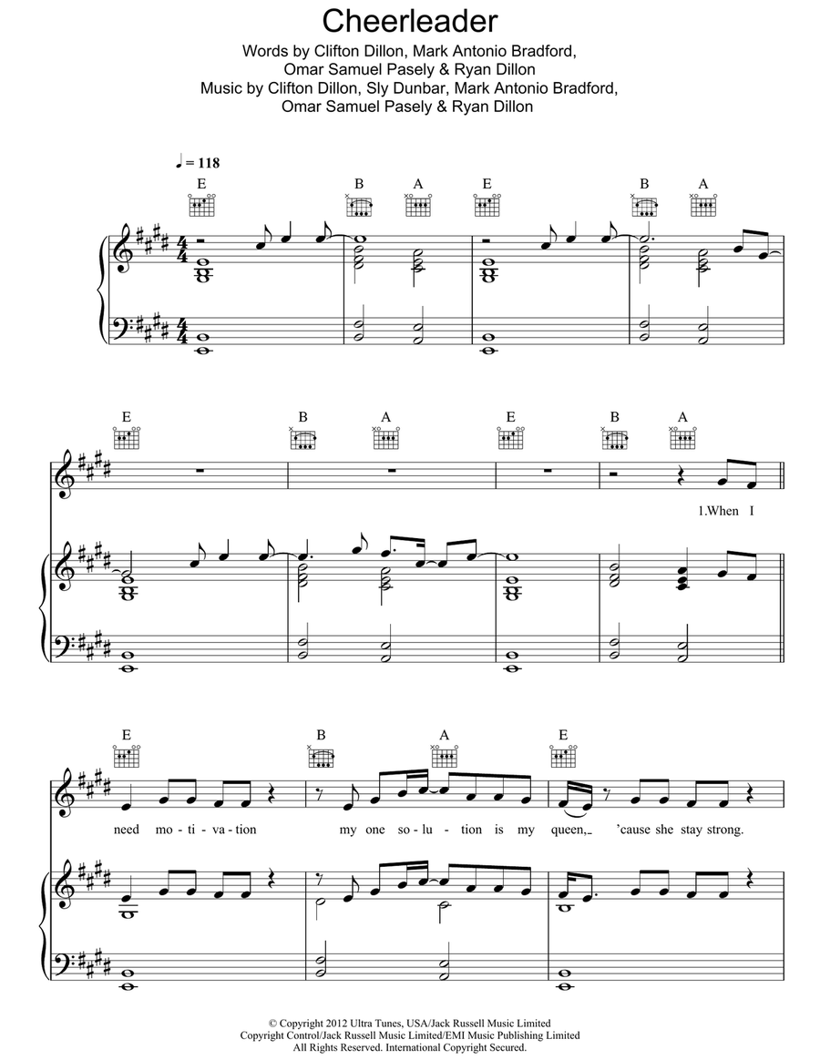 Cheerleader Piano, Vocal, Guitar scores gallery preview page 1