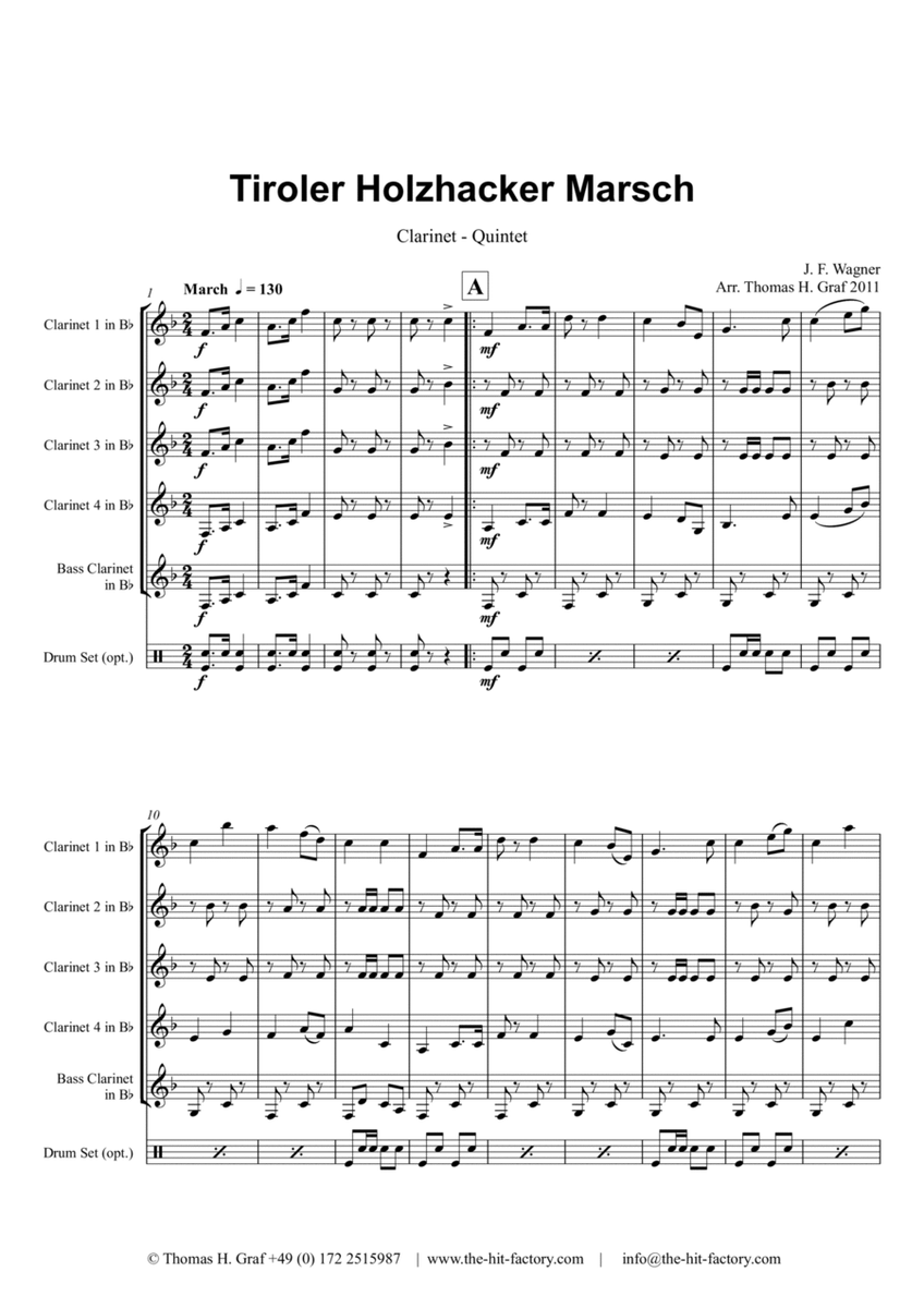 Tiroler Holzhacker Marsch - German Polka March Octoberfest - Clarinet Quintet