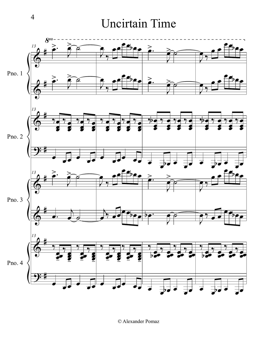 Uncertain Time Uncertain Time Piano Duet scores gallery preview page 4